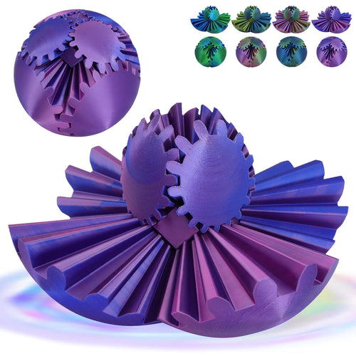 (4-inch) Larger Gear Sphere Fidget - 3D Printed Gear Ball Already Assembled Gearsphere Marvellous Design Steampunk Whirling Wonder Fidget Gear Fidget for Stress and Anxiety Relief (Blue Purple)
